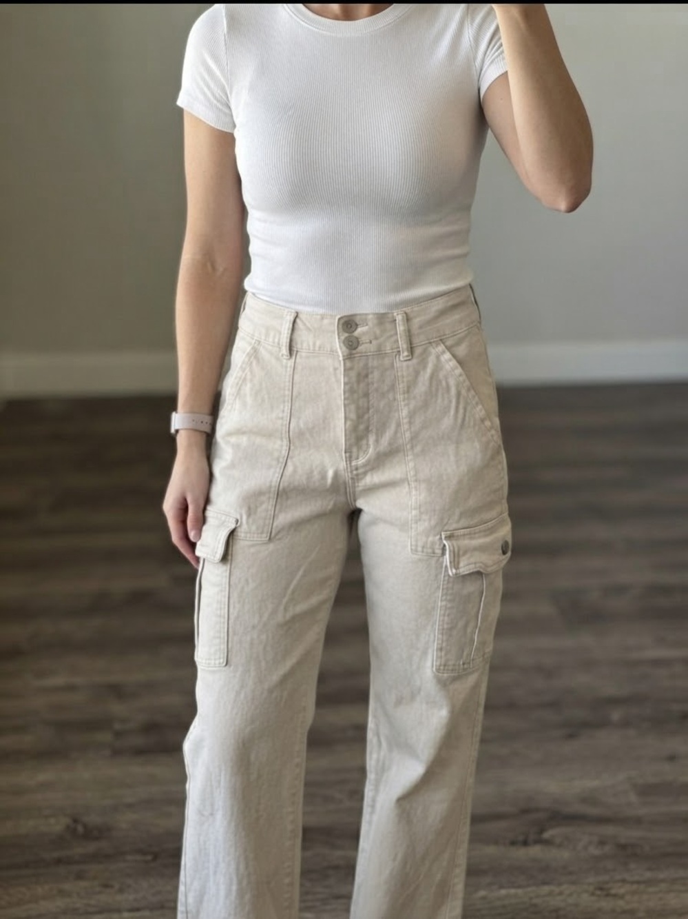 Guess Beige High-Rise Cargo Wide-Leg Pants